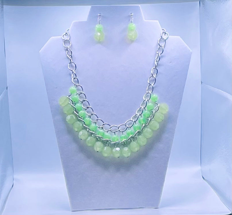 Jewelry Set- Lime Green Set in Silver