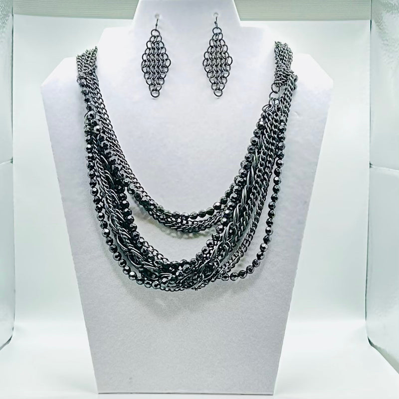 Jewelry Set- Black Beads and Chains