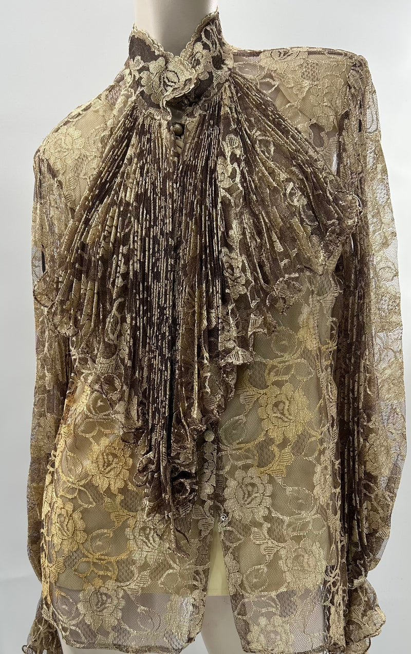 Farinae Vintage Gold Lace Dress Top
