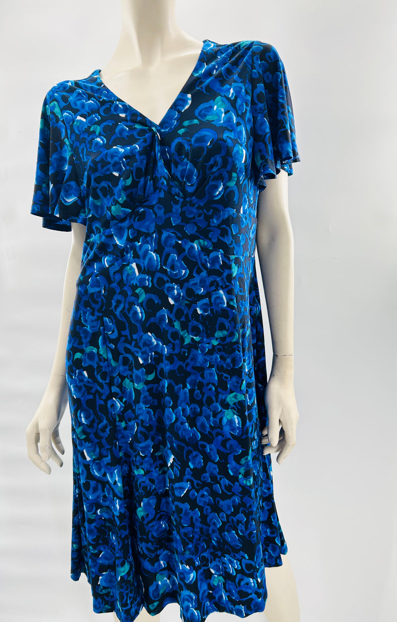 Chaps Black and Blue Floral Print Dress