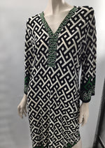 Voir Voir Black/Green Print No-Iron Dress